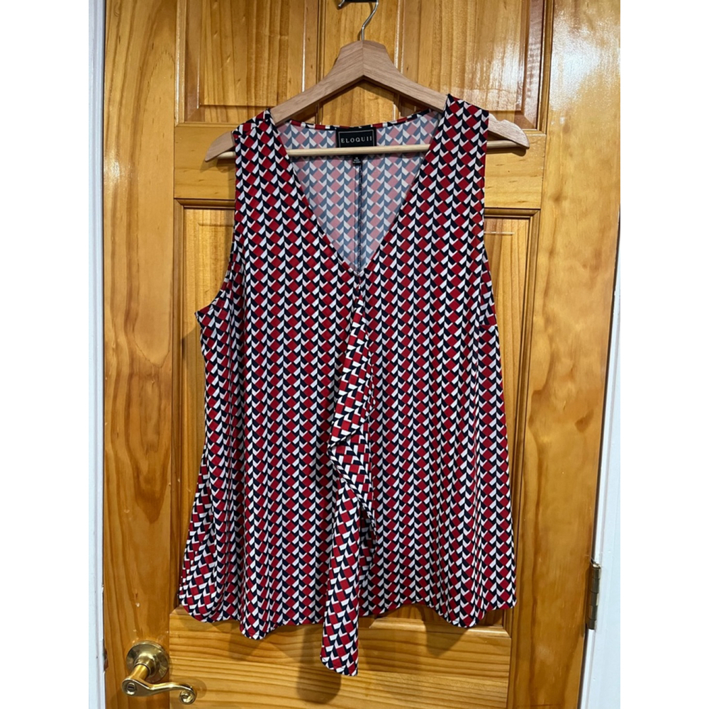 Women’s Eloquii Premier Geometric Red Black White Geometric Flowy Tank Blouse